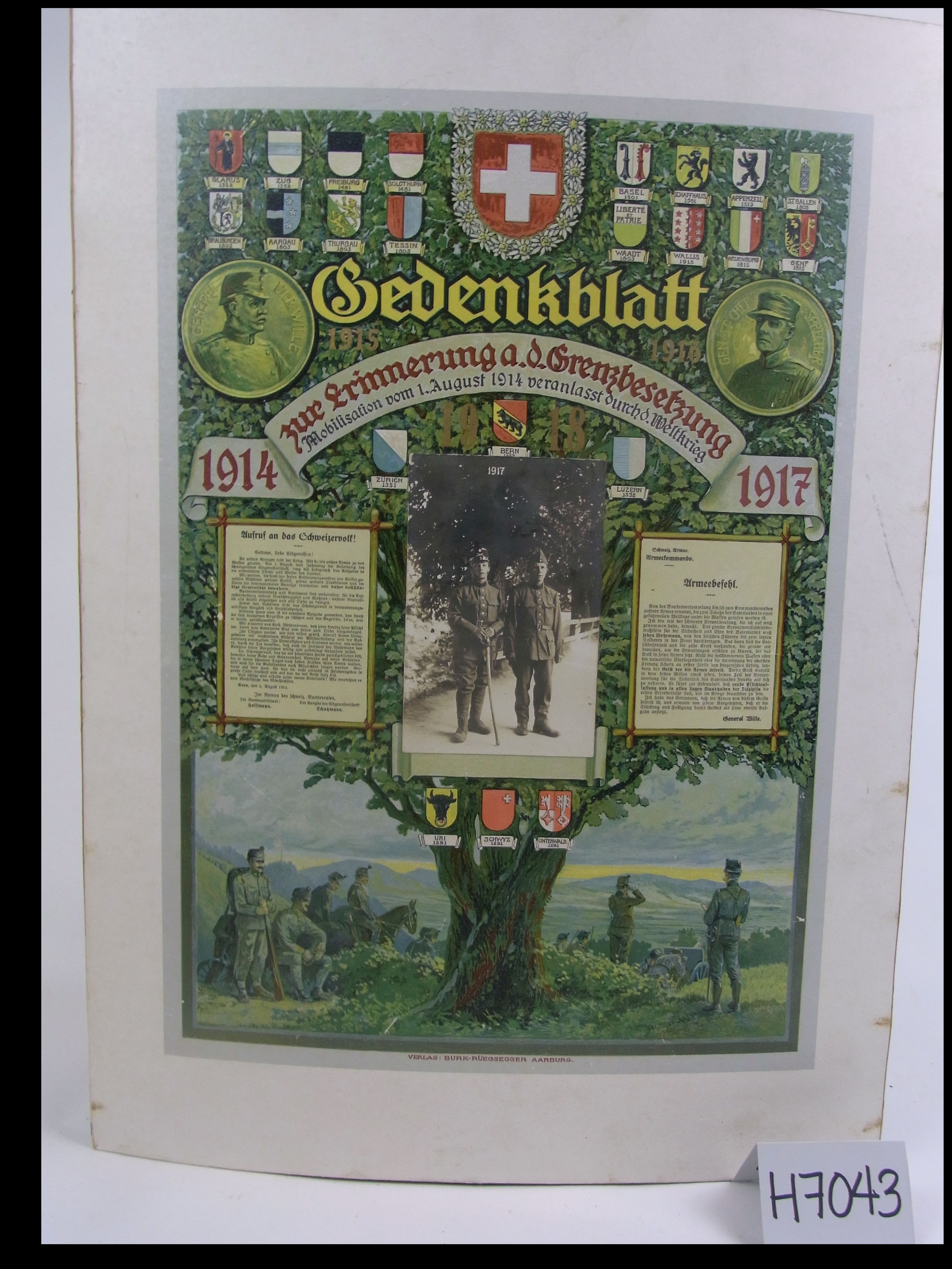 Foto oder Abbildung des Sammlungsobjekts „Gedenkblatt Grenzbesetzung im1. Weltkrieg“