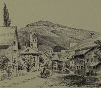 Blick auf Hinwil mit Kirche und Bachtel, 1896