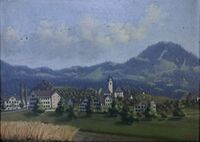 E. Knecht: Blick auf Hinwil und den Bachtel, 1878
