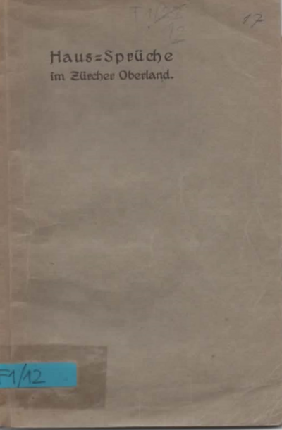 Foto des Mediums (Einband) von „Haus-Sprüche im Zürcher Oberland“