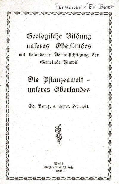 Foto des Mediums (Einband) von „Geologische Bildung unseres Oberlandes mit besonderer Berücksichtigung der Gemeinde Hinwil“