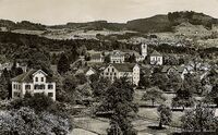 Arzthaus Amstad, Villa Meiligut, Bezirksgebäude, Dorfschulhaus, 1934