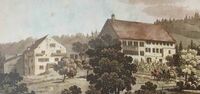 Kurhaus Girenbad, links davon das «Schloss», 1812