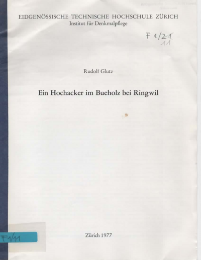 Foto des Mediums (Einband) von „Ein Hochacker im Bueholz bei Ringwil“