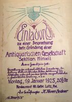 Einladung zur Gründung der Antiquarischen Gesellschaft Hinwil, 1925
