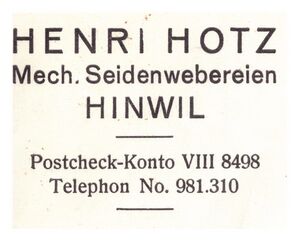 Briefkopf Seidenweberei Hotz, 1937