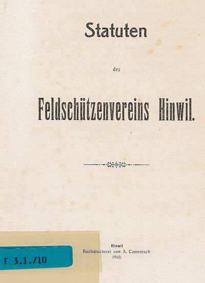 Foto des Mediums (Einband) von „Statuten des Feldschützenvereins Hinwil“