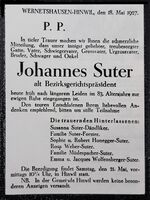 Todesanzeige von Johannes Suter 1927