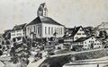 Kirche und Pfarrhaus nach einer Zeichnung von R. Honegger, um 1875
