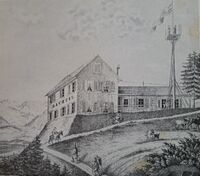 Bachtel-Gasthaus 1860, Lithografie der Druckerei J. Zürrer aus Zürich