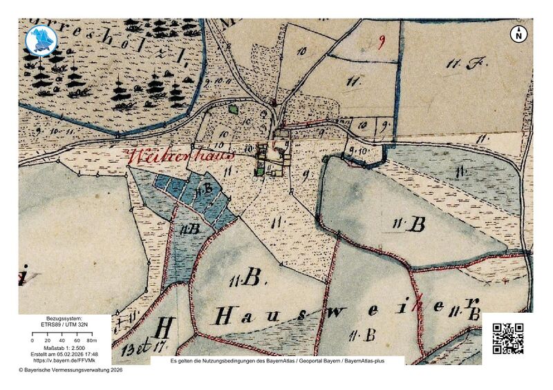Datei:Weiherhaus (Schwarzenfeld) Uraufnahme 1834.jpg