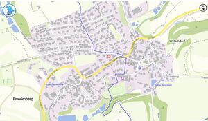 Gemarkungsgrenze (blau) zwischen Freudenberg und Wutschdorf.