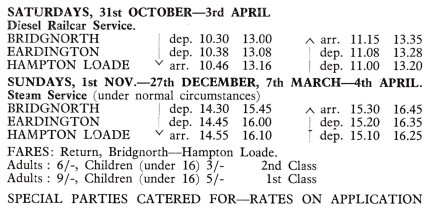 Winter timetable 1970-71 (SVR News)