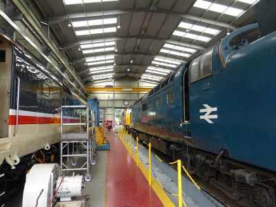 Locomotives receiving attention during the July 2016 Peep Behind the Scenes event