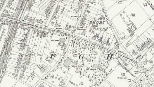1924 OS Map showing the continuation of the tramway from Comberton Hill to the terminus on Comberton Road.