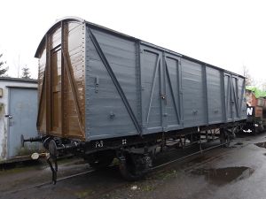 2018: Partly repainted GWR 143 Tool & Packing Van at Bewdley Down Yard