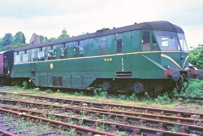 Railcar 22 at Bridgnorth in BR green livery in 1967
