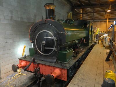 GWR 813 being painted inside Kidderminster Carriage Shed in September 2016