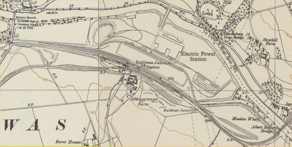 1954 OS map showing the power station and sidings