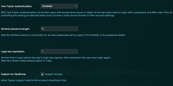 Security Options, available under Options in the Main Menu (Domain Admins only)