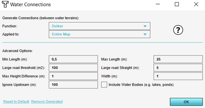 The Water Connection Generator panel