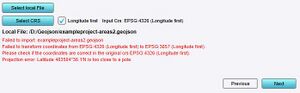 Latitude close to pole error shown when importing a file that have coordinates that are actually defined in a different coordinate reference system.
