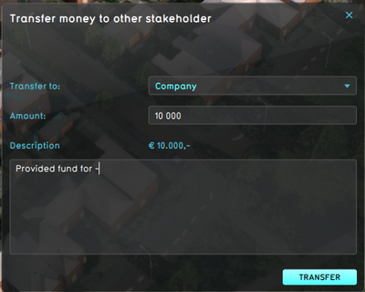 A Stakeholder selecting an other Stakeholder to send money to.
