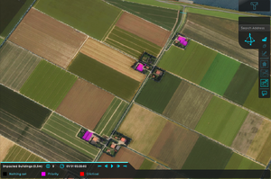 Water Overlay with a configured flood threshold of 0.5m and a impact range of 3m.