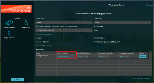 Main Menu → Options → My Account. Change version selection.