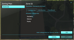 The permitter decides to adjust the zoning plan, using the Zoning permit panel.