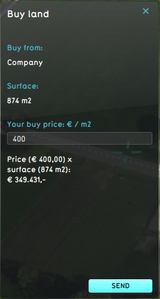 One Stakeholder providing a price per square meter price for the land the Stakeholder wants to buy.