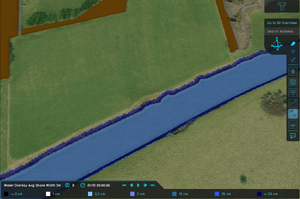 Water Overlay set to Grid Averaging Waterways and a configured average shore width of 3m.