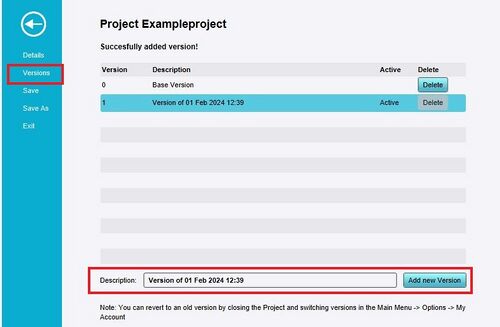 File → Versions → Add new Version. Change version description.