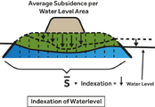 6: Water levels are indexed (if configured as such), meaning they are adjusted to compensate for subsidence so their height relative to the surface remains the same, or less depending on the indexation percentage.