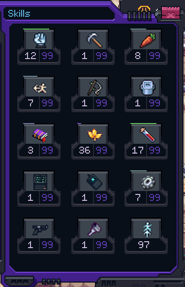 Anduril's Skills Level 8 and 36 Foraging