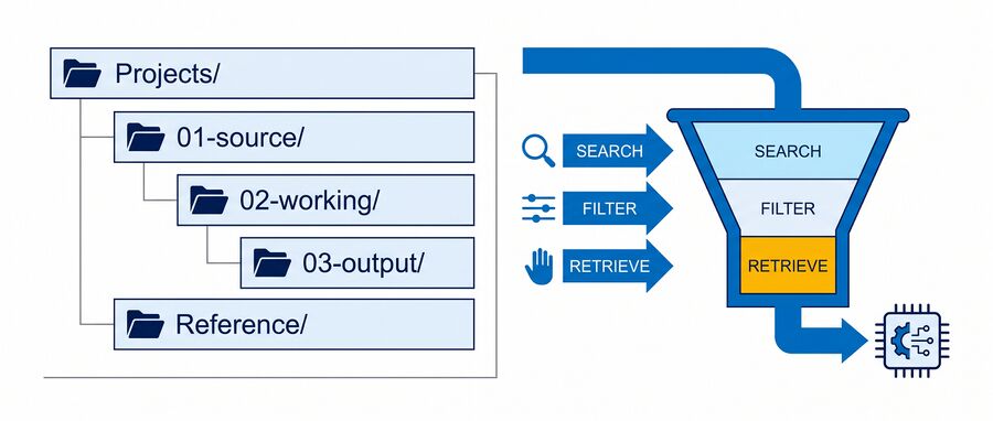 Structured storage feeding search, filter and retrieval.